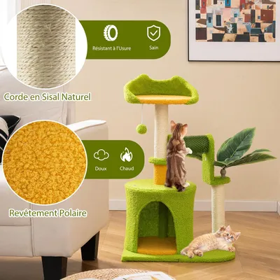 GIANTEX Arbre à Chat avec Feuilles Artificielles et Condo