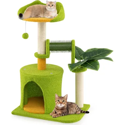 GIANTEX Arbre à Chat avec Feuilles Artificielles et Condo GIANTEX Arbre à Chat avec Feuilles Artificielles et Condo