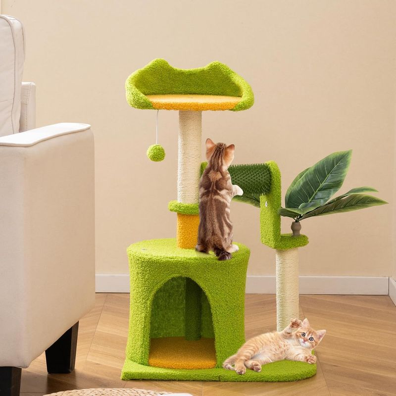 GIANTEX Arbre à Chat avec Feuilles Artificielles et Condo