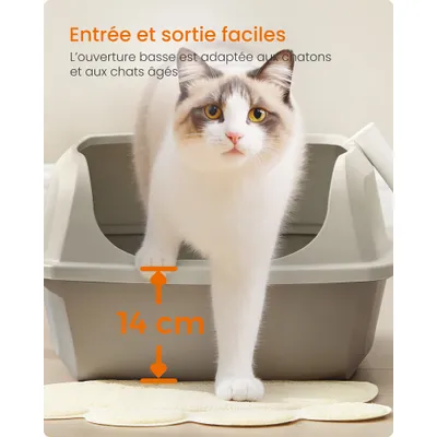 Feandrea Bac à Litière pour Chat, Parois Hautes, Ouvert sur le Dessus