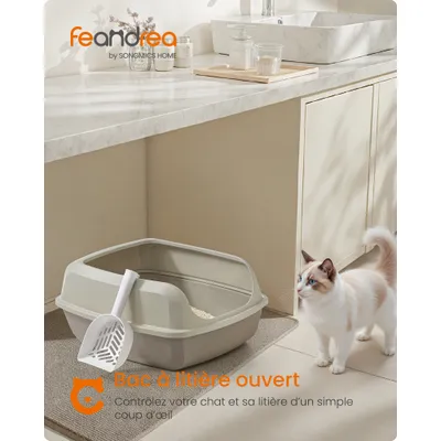 Feandrea Bac à Litière pour Chat, Parois Hautes, Ouvert sur le Dessus