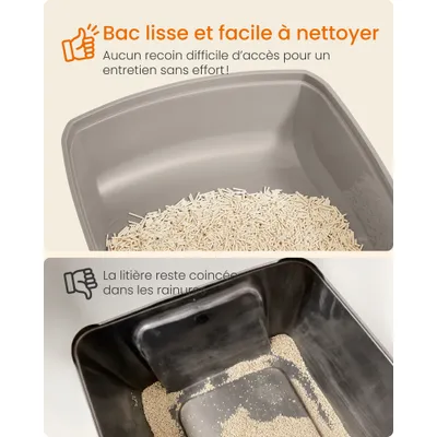 Feandrea Bac à Litière pour Chat, Parois Hautes, Ouvert sur le Dessus