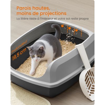 Feandrea Bac à Litière pour Chat Parois Hautes XL avec Pelle