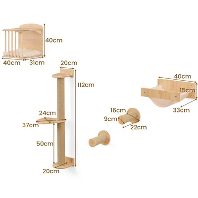 GIANTEX 4-In-1 Wand-Kratzbaum Mit Sisal-Kratzfläche GIANTEX 4-In-1 Wand-Kratzbaum Mit Sisal-Kratzfläche