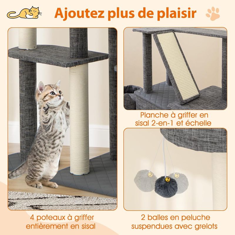GIANTEX Arbre à Chats XXL 7 Niveaux avec Poteaux à Gratter