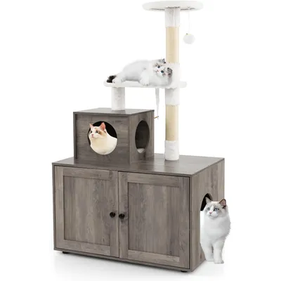 GIANTEX Kratzbaum Mit Katzentoilettenmöbel Und Kratzfläche