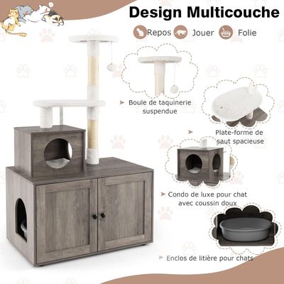 GIANTEX Arbre à Chat avec Meuble Litière et Griffoir