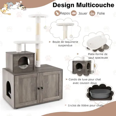 GIANTEX Arbre à Chat avec Meuble Litière et Griffoir