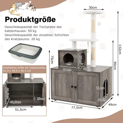 GIANTEX Kratzbaum Mit Katzentoilettenmöbel Und Kratzfläche GIANTEX Kratzbaum Mit Katzentoilettenmöbel Und Kratzfläche