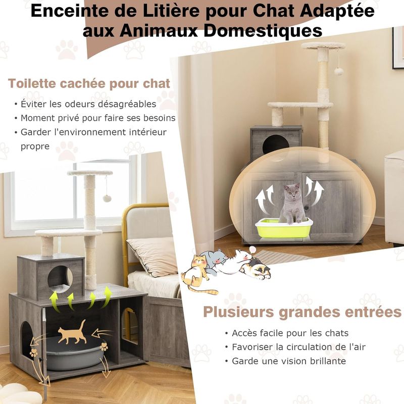 GIANTEX Arbre à Chat avec Meuble Litière et Griffoir