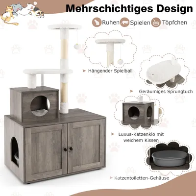 GIANTEX Kratzbaum Mit Katzentoilettenmöbel Und Kratzfläche GIANTEX Kratzbaum Mit Katzentoilettenmöbel Und Kratzfläche