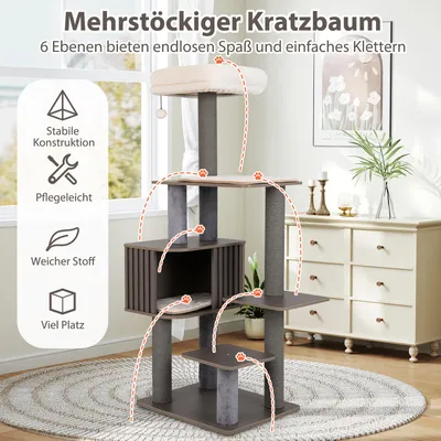 GIANTEX Kratzbaum Mit Oberer Sitzplattform Und Häuschen GIANTEX Kratzbaum Mit Oberer Sitzplattform Und Häuschen