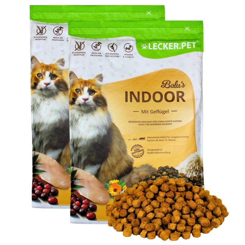 Lecker.Pet® Balu's Indoor Volaille Nourriture sèche pour chats complète