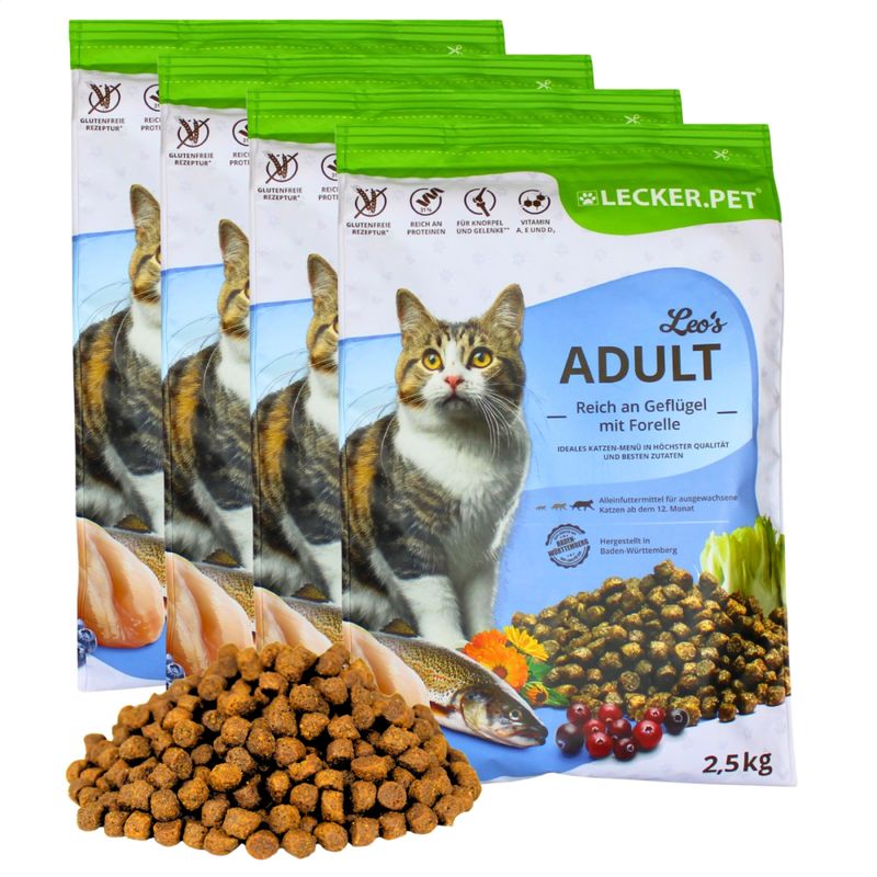 Lecker.Pet® Leo's Adult Volaille &amp; Truite Nourriture sèche pour chats