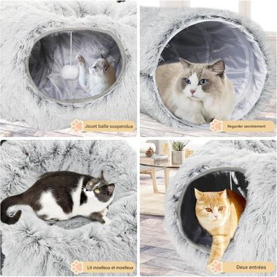 ZooVenture Multifonction Tunnel en Peluche avec Panier pour Chat