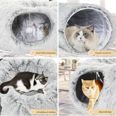 ZooVenture Multifonction Tunnel en Peluche avec Panier pour Chat