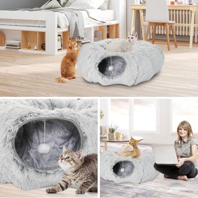 ZooVenture Túnel de felpa multifuncional con cesta para gatos