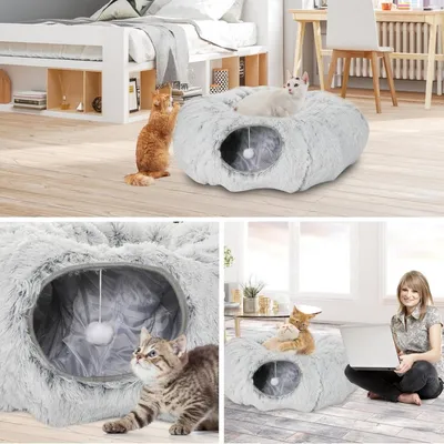 ZooVenture Multifonction Tunnel en Peluche avec Panier pour Chat