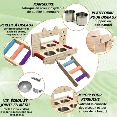 Jouet à Miroir Anti-Morsure avec Perchoir pour Oiseau
