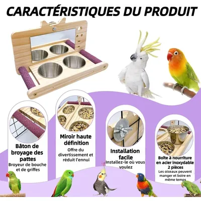 Jouet à Miroir Anti-Morsure avec Perchoir pour Oiseau