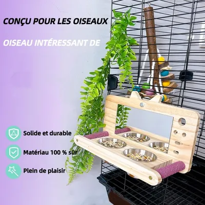 Jouet à Miroir Anti-Morsure avec Perchoir pour Oiseau