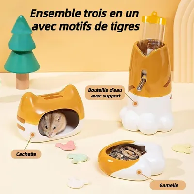 ZooVenture Lot Accessoires Hamster - Abreuvoir Céramique,Mangeoire,Cachette