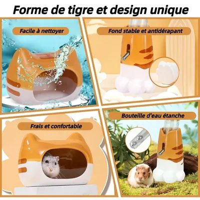 ZooVenture Lot Accessoires Hamster - Abreuvoir Céramique,Mangeoire,Cachette
