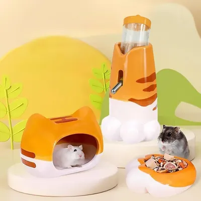 ZooVenture Lot Accessoires Hamster - Abreuvoir Céramique,Mangeoire,Cachette