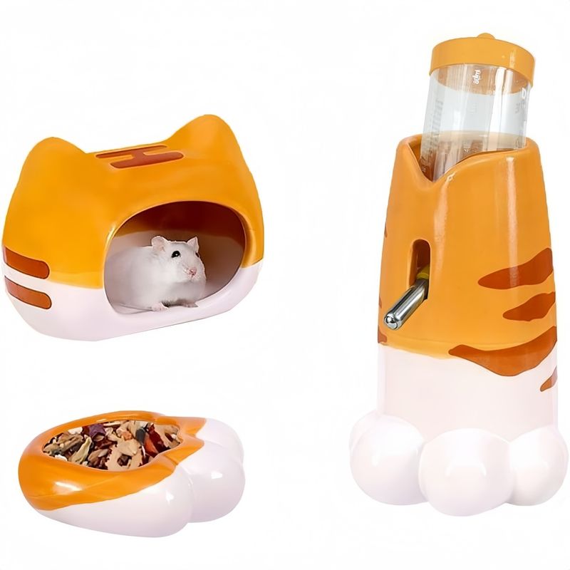 ZooVenture Lot Accessoires Hamster - Abreuvoir Céramique,Mangeoire,Cachette