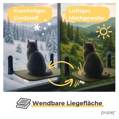 PiuPet® Katzenfensterliege I schwebend I Katzenbett bis 20 kg I Saugnäpfe