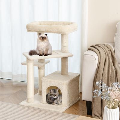 Giantex Arbre à Chat 85cm en Peluche à 4 Niveaux, Jouet Suspendu, Perchoir