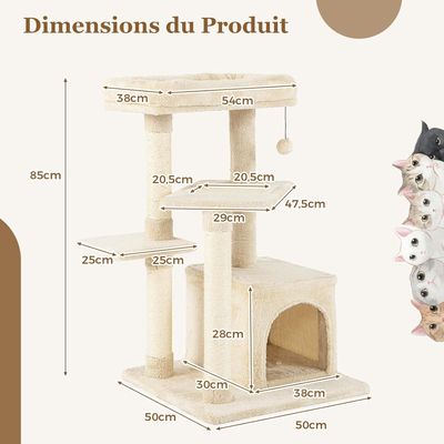 Giantex Arbre à Chat 85cm en Peluche à 4 Niveaux, Jouet Suspendu, Perchoir