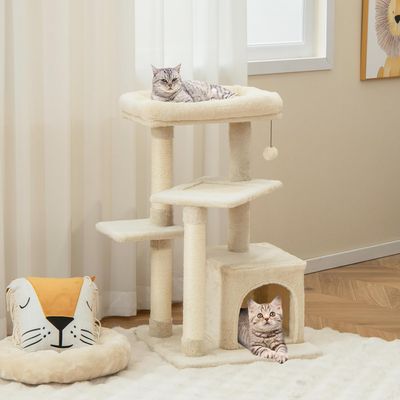 Giantex Arbre à Chat 85cm en Peluche à 4 Niveaux, Jouet Suspendu, Perchoir