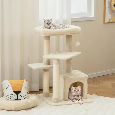 Giantex Arbre à Chat 85cm en Peluche à 4 Niveaux, Jouet Suspendu, Perchoir
