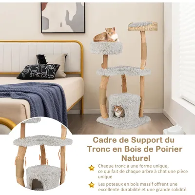 Giantex Arbre à Chat 5 Niveaux Bois Massif, Plateforme,2 Griffoirs en Jute