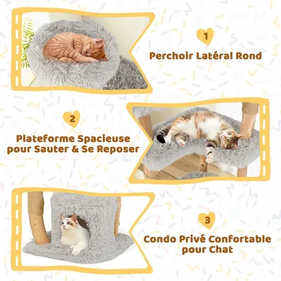Giantex Arbre à Chat 5 Niveaux Bois Massif, Plateforme,2 Griffoirs en Jute