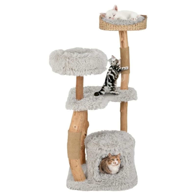 Giantex Arbre à Chat 5 Niveaux Bois Massif, Plateforme,2 Griffoirs en Jute