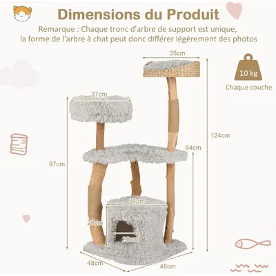 Giantex Arbre à Chat 5 Niveaux Bois Massif, Plateforme,2 Griffoirs en Jute