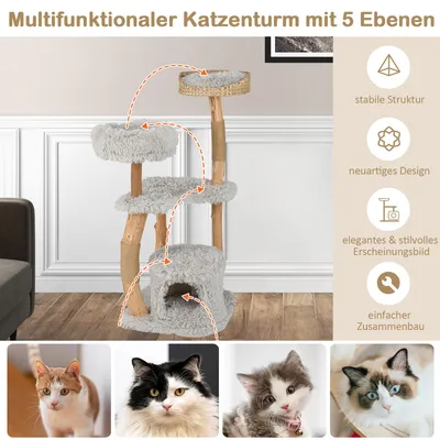 Giantex 5-Ebenen Massivholz-Kratzbaum Mit Plattform & 2 Jute-Kratzflächen Giantex 5-Ebenen Massivholz-Kratzbaum Mit Plattform & 2 Jute-Kratzflächen