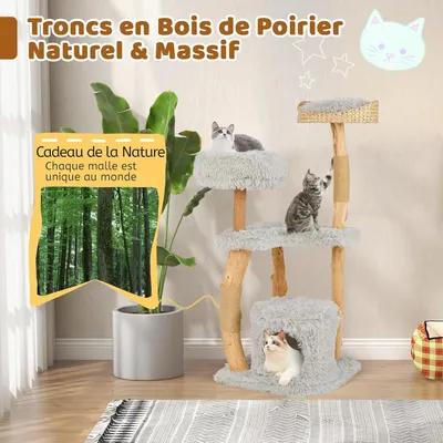 Giantex Arbre à Chat 5 Niveaux Bois Massif, Plateforme,2 Griffoirs en Jute
