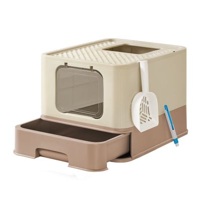 Bac à Litière Fermé pour Chat,Plateau Amovible,Anti-traces,Gris
