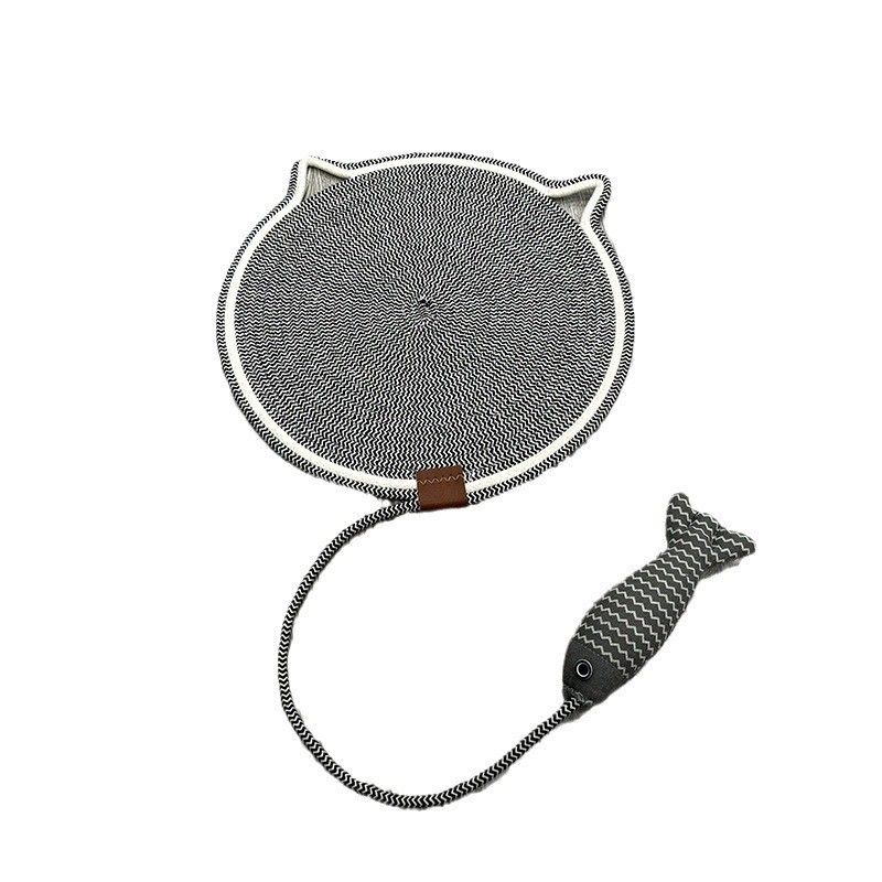 Griffoir pour chat en corde de coton, avec poisson en peluche