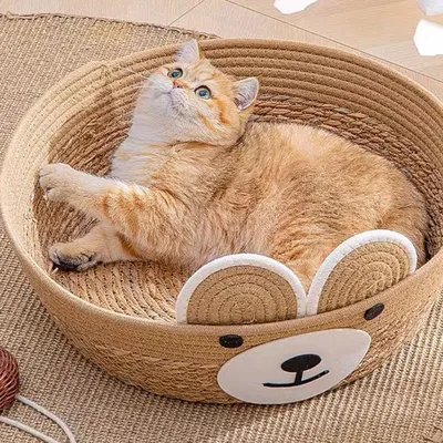 UAMLY Cama para gatos de cuerda de ratán con cojín
