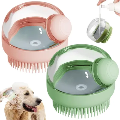 Brosse de bain pour chien avec distributeur de savon