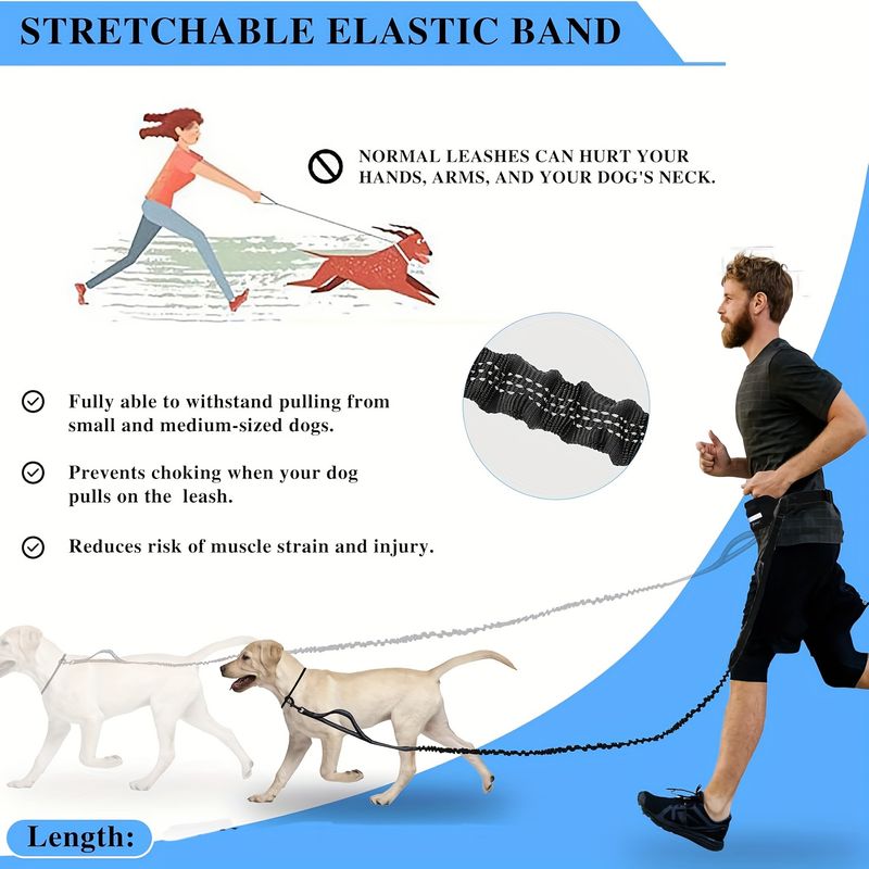 Laisse pour chien mains libres avec pochette zippée et sac banane