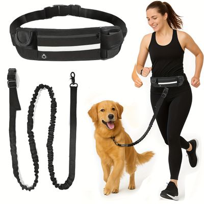 Laisse pour chien mains libres avec pochette zippée et sac banane