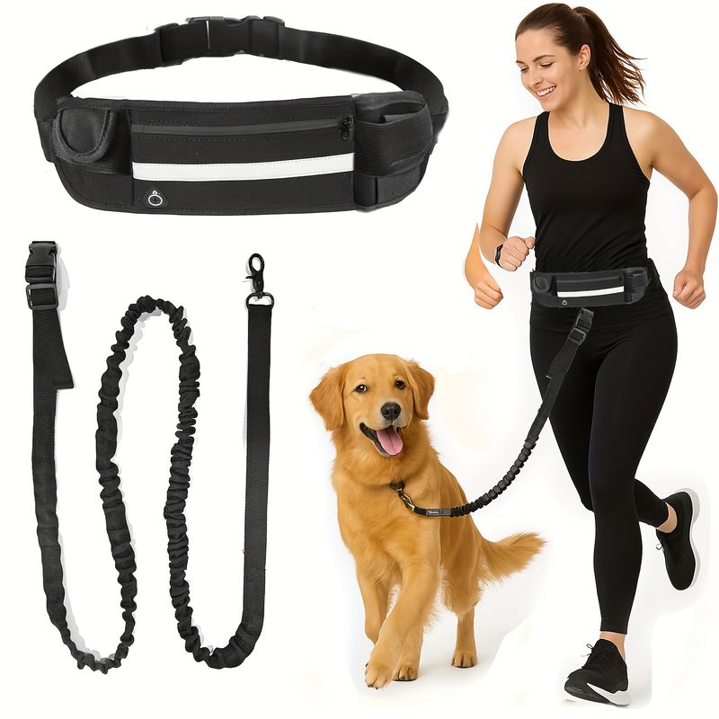 Laisse pour chien mains libres avec pochette zippée et sac banane