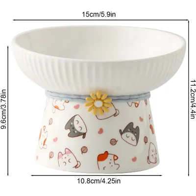 Gamelle inclinée surélevée en céramique pour chat (Chat de dessin animé)