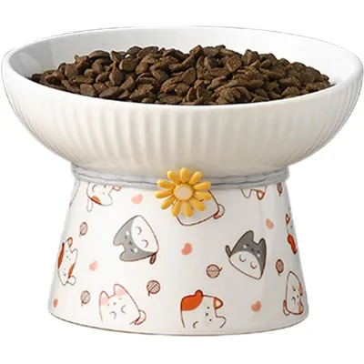 Gamelle inclinée surélevée en céramique pour chat (Chat de dessin animé)