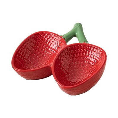 Gamelle double en céramique pour chat, motif fraise